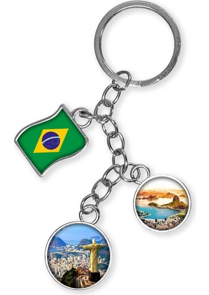 Brezilya Üçlü Epoksi Metal Çift Taraflı Damla Anahtarlık Brazil