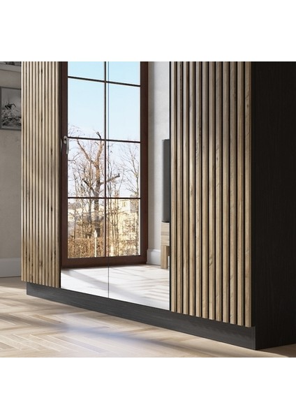 Hunerika Pamplona Zebra Desen 4 Kapaklı Premium Gardırop- Minifiks - Siyah/atlantik Çam fiyatları