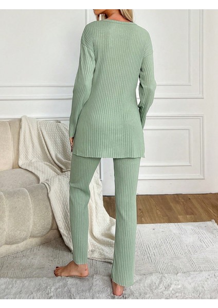 Mint Panda Nakışlı Bisiklet Yaka Boru Paça Fitilli Kaşkorse Ikili Takım indirimleri