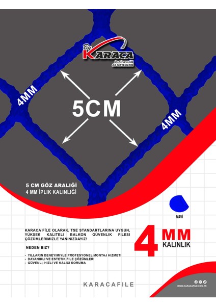 Mavi Güvenlik File 2.5 M Yükseklik | Metreyle Kesim | 4 mm Ip, 5x5 cm Göz Aralığı + Montaj Aparatları modelleri