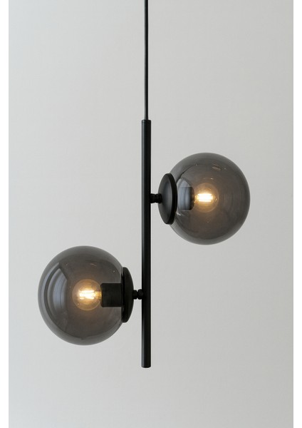 Karel Siyah 2'li Top Füme Camlı Sarkıt Avize