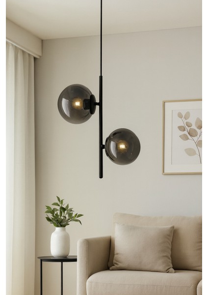 Karel Siyah 2'li Top Füme Camlı Sarkıt Avize fiyatları