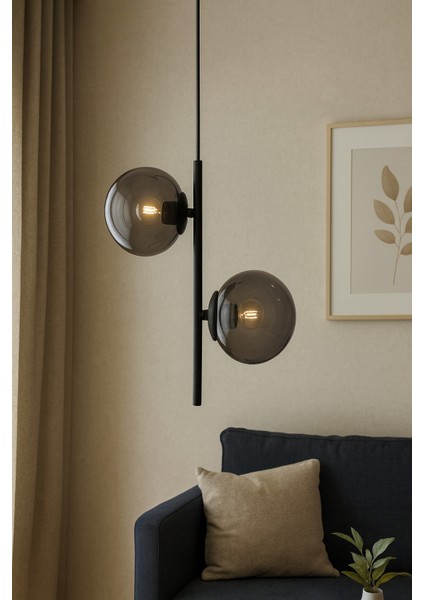 Karel Siyah 2'li Top Füme Camlı Sarkıt Avize modelleri