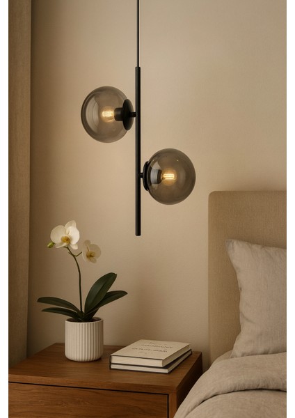 Karel Siyah 2'li Top Füme Camlı Sarkıt Avize fırsatları