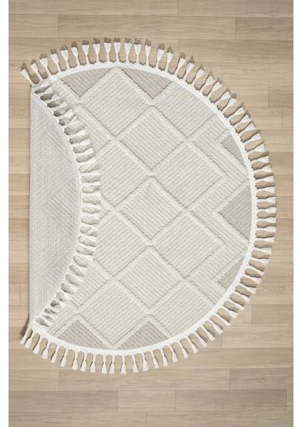 Krem Bej Yuvarlak Saçaklı Dokuma Halı Yolluk Antre Oturma Odası Salon Mutfak Halısı Yuvarlak fiyatları