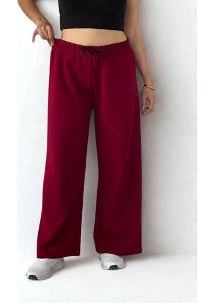 Double Face Bol Paça Bayan Eşofman Bordo Renk