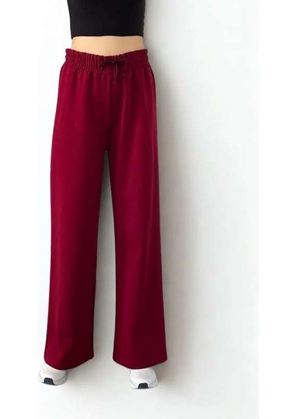 Double Face Bol Paça Bayan Eşofman Bordo Renk modelleri