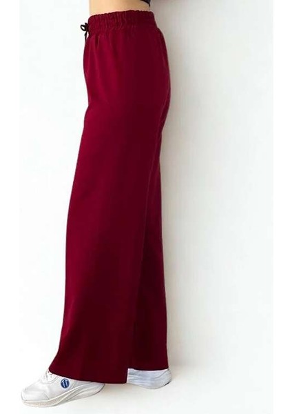 Double Face Bol Paça Bayan Eşofman Bordo Renk