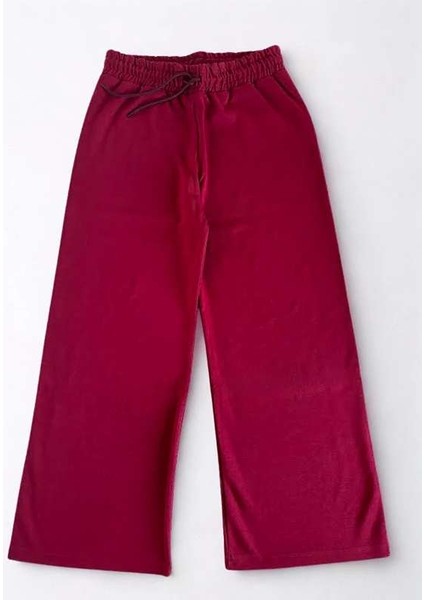 Double Face Bol Paça Bayan Eşofman Bordo Renk