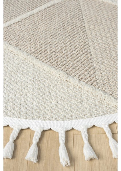 Bej Krem Dokuma Yuvarlak Halı Yolluk Antre Oturma Odası Salon Mutfak Çocuk Odası Halısı Yuvarlak fırsatları