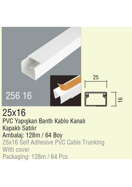 25X16 Yapışkanlı Kablo Kanalı 4 Boy 8 Metre modelleri