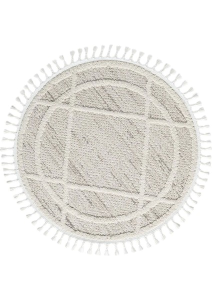 Krem Gri Yuvarlak Halı Püsküllü Dokuma Halı Yolluk Antre Oturma Odası Salon Mutfak Halısı Yuvarlak