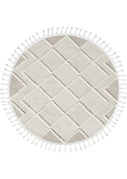 Krem Bej Yuvarlak Saçaklı Dokuma Halı Yolluk Antre Oturma Odası Salon Mutfak Halısı Yuvarlak