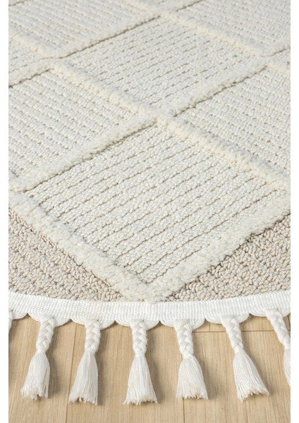 Krem Bej Yuvarlak Saçaklı Dokuma Halı Yolluk Antre Oturma Odası Salon Mutfak Halısı Yuvarlak fırsatları