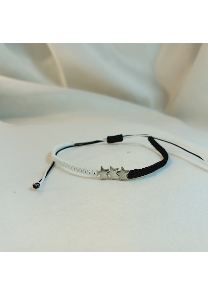 Beşiktaş 3 Yıldızlı Gümüş Kaplama Makrome Örgü Taraftar Bileklik, Siyah Beyaz Bileklik, Maç Aksesuarı, Taraftar Bileklik, Makrome Bileklik, Beşiktaş Bileklik, Bjk Yıldız Bileklik