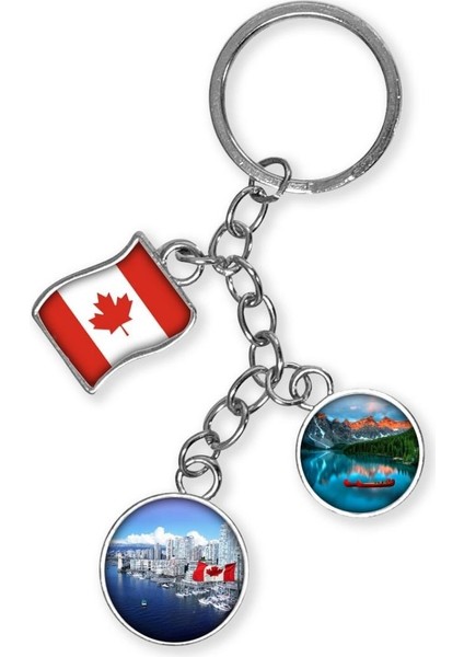 Kanada Üçlü Epoksi Metal Çift Taraflı Damla Anahtarlık Canada