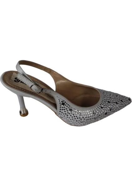 Yazkış Kadın Gümüş Üzeri Taşlı Önü Sivri Arkası Açık 9cm Ince Topuklu Ayakkabı fiyatları