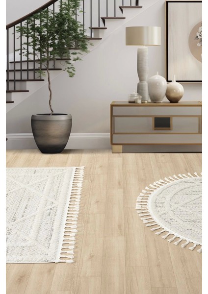 Krem Gri Yuvarlak Halı Püsküllü Dokuma Halı Yolluk Antre Oturma Odası Salon Mutfak Halısı Yuvarlak modelleri