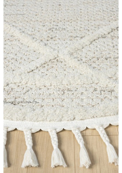 Krem Gri Yuvarlak Halı Püsküllü Dokuma Halı Yolluk Antre Oturma Odası Salon Mutfak Halısı Yuvarlak fırsatları