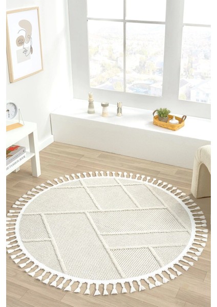 Yıkanabilir Saçaklı Yuvarlak Dokuma Halı Yolluk Antre Oturma Odası Salon Mutfak Halısı Yuvarlak
