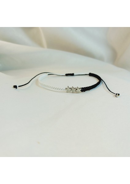 Beşiktaş 3 Yıldızlı Gümüş Kaplama Makrome Örgü Taraftar Bileklik, Siyah Beyaz Bileklik, Maç Aksesuarı, Taraftar Bileklik, Makrome Bileklik, Beşiktaş Bileklik, Bjk Yıldız Bileklik modelleri