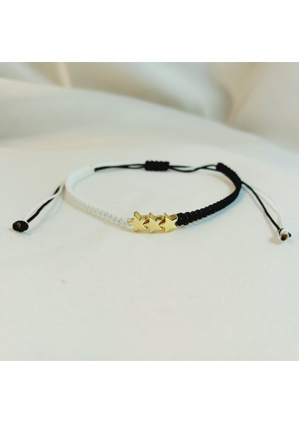 Beşiktaş 3 Yıldızlı Altın Kaplama Örgü Makrome Taraftar Bileklik, Siyah Beyaz Bileklik, Maç Aksesuarı, Taraftar Bileklik, Makrome Bileklik, Beşiktaş Bileklik, Bjk Yıldız Bileklik