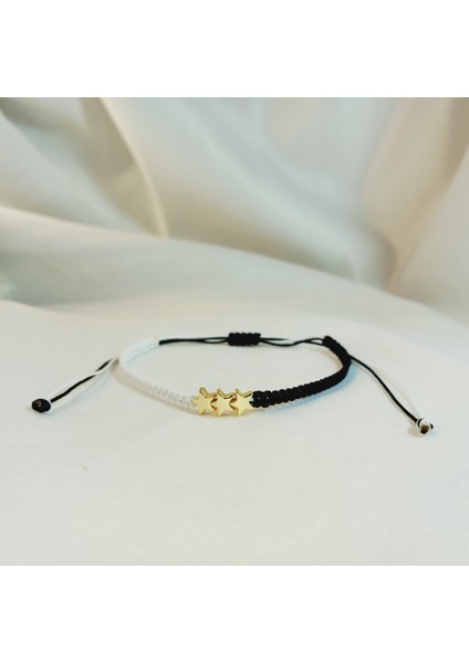 Beşiktaş 3 Yıldızlı Altın Kaplama Örgü Makrome Taraftar Bileklik, Siyah Beyaz Bileklik, Maç Aksesuarı, Taraftar Bileklik, Makrome Bileklik, Beşiktaş Bileklik, Bjk Yıldız Bileklik modelleri