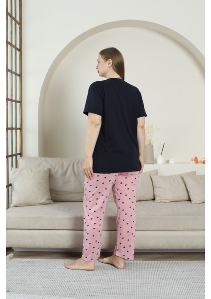 Kısa Kol Penye Mevsimlik Düz Kalpli Nakışlı Büyük Beden Pijama Takımı fiyatları