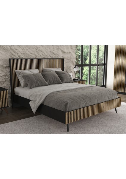 Hunerika Samba Zebra Desen Çift Kişilik Premium Karyola- Minifiks - Siyah/atlantik Çam