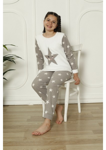Kız Çocuk Beyaz Peluş Alt Yıldızlı Yumoş Kışık Sıcak Tutan Kumaş Pijama Takımı fırsatları