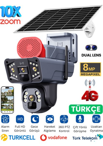 RX35 Solar Güvenlik Kamerası Dual Lens 4g Sim Kartlı Ptz Hareketli Gece Görüşlü Güneş Panelli Kamera
