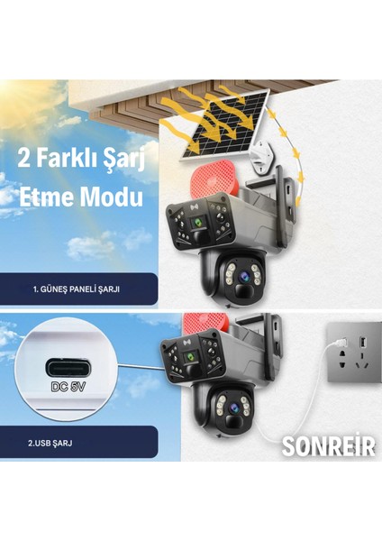 RX35 Solar Güvenlik Kamerası Dual Lens 4g Sim Kartlı Ptz Hareketli Gece Görüşlü Güneş Panelli Kamera fiyatları