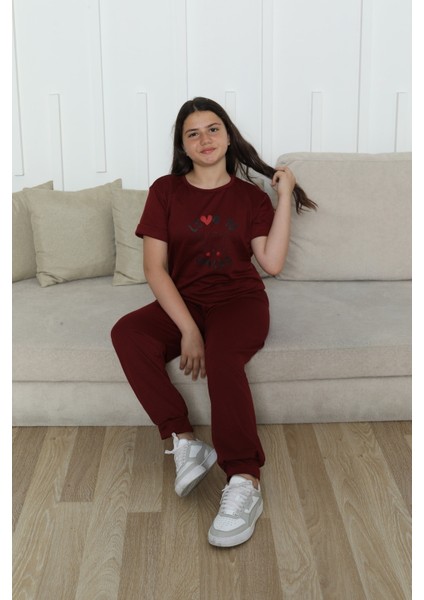 Çocuk Spor Giyim Ikiplik Kumaş Ön Baskılı Paça Lastikli Kısa Kollu Yazlık fırsatları