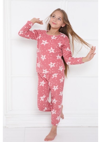 Yıldız Desenli Kız Çocuk Pijama Takım Kışlık Yumuşacık Polar Sıcak Tutan Kumaş fırsatları