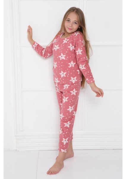 Yıldız Desenli Kız Çocuk Pijama Takım Kışlık Yumuşacık Polar Sıcak Tutan Kumaş indirimleri