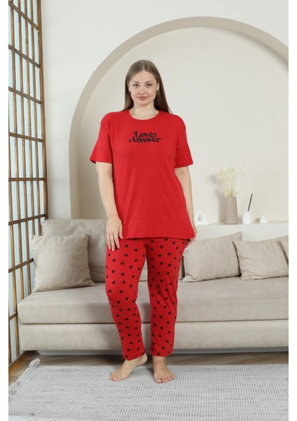 Büyük Beden Kadın Pamuklu Geniş Pijama Takımı Alt Baskılı