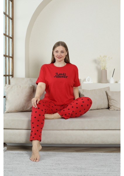 Büyük Beden Kadın Pamuklu Geniş Pijama Takımı Alt Baskılı indirimleri