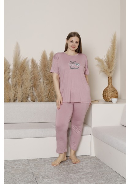 Büyük Beden Likralı Ring Viskon Kısa Kol Yazlık Pijama Takım fiyatları