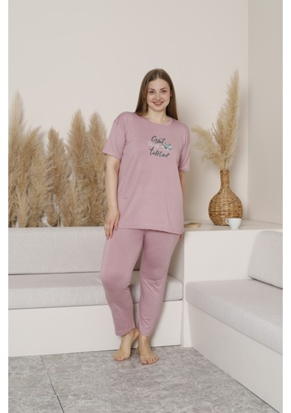 Büyük Beden Likralı Ring Viskon Kısa Kol Yazlık Pijama Takım modelleri