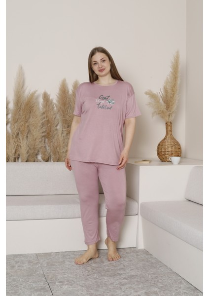 Büyük Beden Likralı Ring Viskon Kısa Kol Yazlık Pijama Takım fırsatları