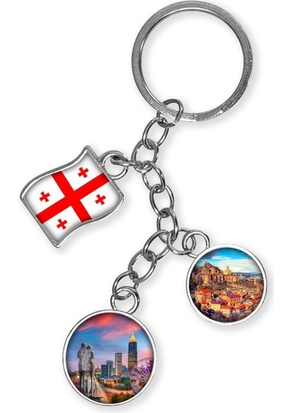 Gürcistan Üçlü Epoksi Metal Çift Taraflı Damla Anahtarlık Georgia