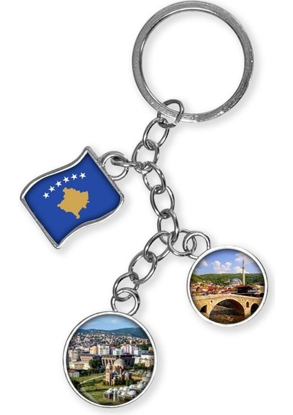 Kosova Üçlü Epoksi Metal Çift Taraflı Damla Anahtarlık Kosovo