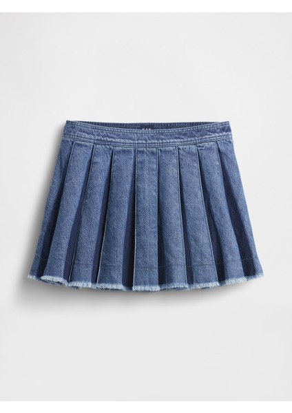 Kadın Koyu Mavi Pileli Denim Mini Etek fiyatları