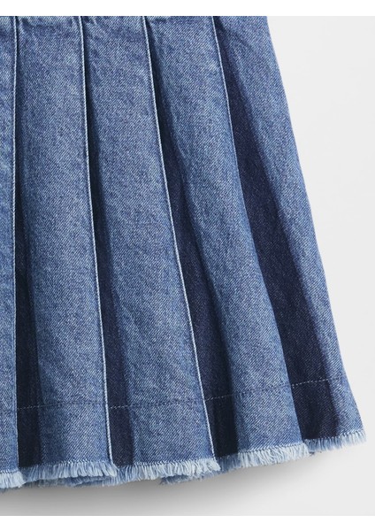 Kadın Koyu Mavi Pileli Denim Mini Etek modelleri