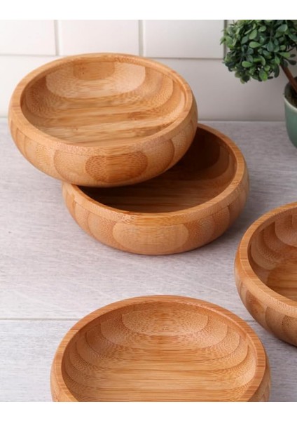 Pinterest Stil 3'lü Doğal Bambu Çerezlik Seti Ahşap Dekoratif Sade Kase Kare Atıştırmalık Kabı