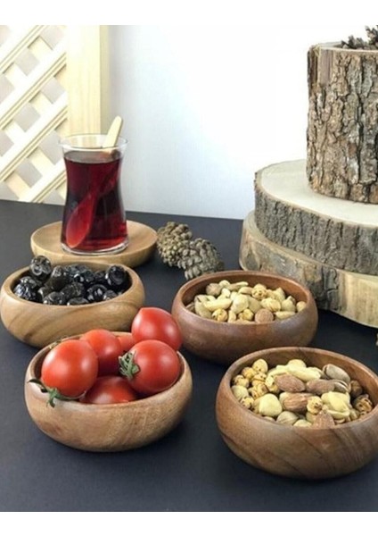 Pinterest Stil 3'lü Doğal Bambu Çerezlik Seti Ahşap Dekoratif Sade Kase Kare Atıştırmalık Kabı