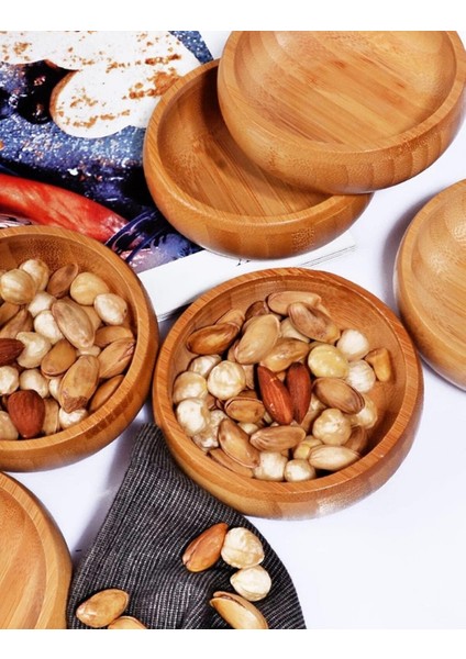 Pinterest Stil 3'lü Doğal Bambu Çerezlik Seti Ahşap Dekoratif Sade Kase Kare Atıştırmalık Kabı