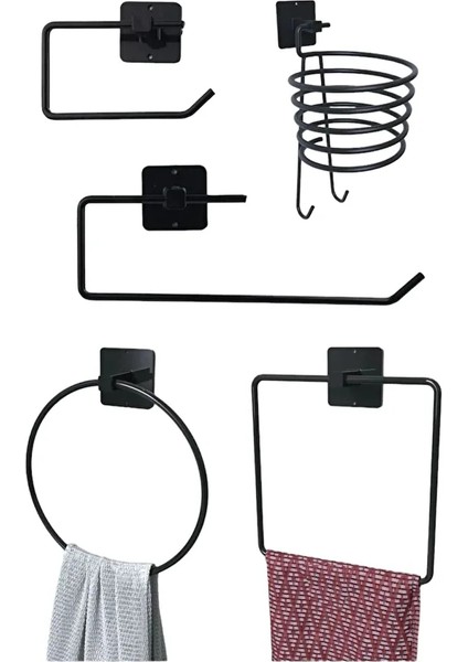 Yapışkanlı Tuvalet Kağıdı+Kağıt Havu+Kare ve Yuvarlak Havlu Tutucu Havluluk 5'li Set
