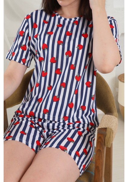 Yazlık Desenli Loose Crop Şortlu Pijama Takım