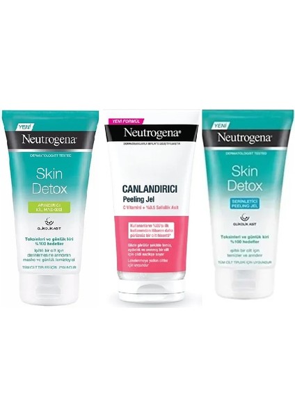 Skin Detox Arındırıcı Kil Maskesi, Canlandırıcı ve ,skin Detox Serinletici Peeling Jel 3'lü Set